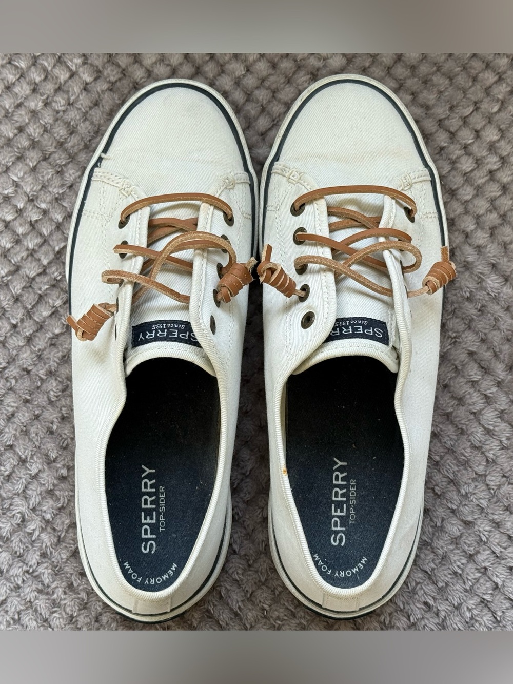 Sperry Women’s Canvas Boat Shoes with Tan Leather Laces